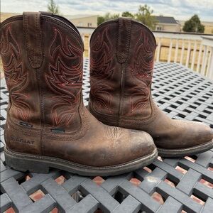 Ariat Men's Rich Brown Western Boots with Red Stitching